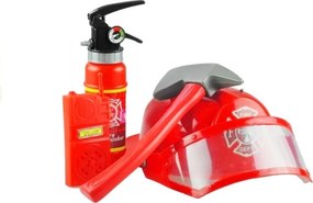 LEAN Toys Skutočný hasičský kostým pre dieťa Prilba Hasiaci prístroj Príslušenstvo Červená