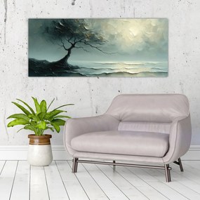 Obraz - Olejomaľba stromu s oceánom (120x50 cm)