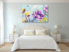 Obraz maľované fialové a žlté kvety - 90x60