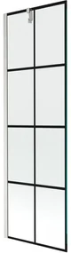 Mexen Next, 1-krídlová vaňová zástena 60 x 150 cm, 6mm číre sklo - čierny vzor, oceľová, 895-060-000-00-77-97