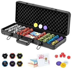 Pokerová súprava s 500 laserovými žetónmi & 2 hracími kartami & 5 hracími kockami & 3 žetónmi dealera & 2 kľúčmi