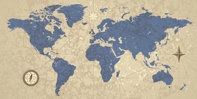 Obraz mapa sveta s kompasom v retro štýle - 100x50
