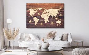 Obraz na korku mapa sveta na drevenom podklade