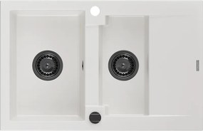 Mexen Gaspar, granitový drez 737x475x177 mm, 1,5-komorový, biela s čiernym sifónom, 6507731505-20-B