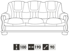 Kožená sedacia súprava s rozkladom Roma 3R+1+1 - drevo D3 / hnedá (S42)