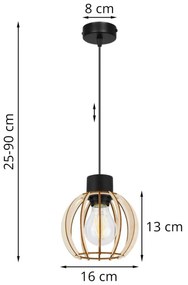 Závesné svietidlo Timber 8, 1x drevené tienidlo