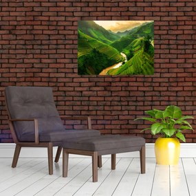 Sklenený obraz - Ryžové terasy Mu Cang Chai (70x50 cm)