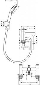 Hansgrohe Vernis Shape - 2-otvorová batéria na okraj vane s prepínacím ventilom a ručnou sprchou Vernis Blend Vario, čierna matná 71462670