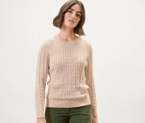 Pletený pulóver s vrkočovým vzorom, krémový