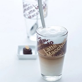 Leonardo Poháre na latte SOLO s lyžič. SET/2ks číre sklo/ potlač