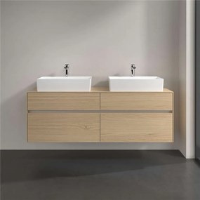 VILLEROY &amp; BOCH Collaro závesná skrinka pod dve umývadlá na dosku, 4 zásuvky, 1600 x 500 x 548 mm, Nordic Oak, C13700VJ