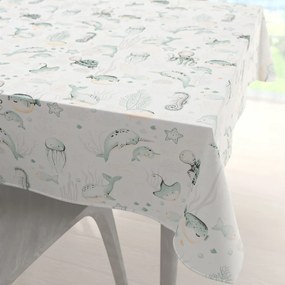 Biante Detský bavlnený štvorcový obrus Sandra SA-688 Morský svet zelený na bielom 80x80 cm