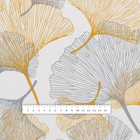 Biante Bavlnený behúň na stôl Sandra SA-745 Sivo-horčicové ginkgo listy na bielom 35x180 cm