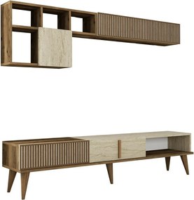 Milan TV stena z orechového dreva a travertínu