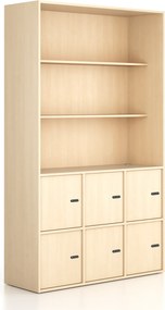 Kancelárska skriňa FRAME, 6x dvere, 2x polica, 1299 x 450 x 2162 mm, mechanický kódový zámok, breza