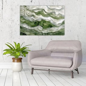Obraz - Zelenobiele vlnky (90x60 cm)