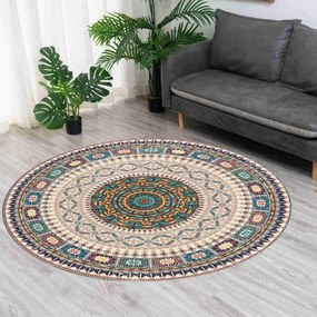 Protišmykový koberec NOVO béžový / modrý kruh