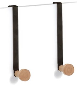 Zeller Present Háčik na dvere, čierny kov, drevo, 2 ks v sade