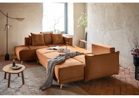 Menčestrová rozkladacia rohová pohovka v tehlovej farbe (ľavý roh/do "U") Lazy Lukka – Miuform