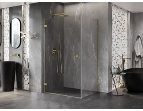 Mexen Lunar-B, výklopný sprchový kút ľavý 100 x 80 cm, 8mm číre sklo, zlatý kartáčovaný - 832-100-080-55-00-L