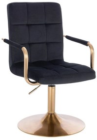 LuxuryForm DESIGN Otočná stolička VERONA GOLD VELUR na zlatom tanieri - čierna