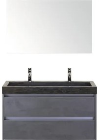 Kúpeľňový nábytkový set Dante 100 cm s umývadlom z prírodného kameňa 2 otvormi na kohúty a zrkadlom betón antracitovo sivá