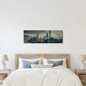 Obraz mesta za súmraku (s hodinami) (90x30 cm)