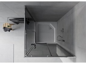 Mexen Rio, štvorcový sprchovací kút s posuvnými dverami 90 x 90 cm, 6mm šedé sklo, chrómový profil + biela vysoká vanička Rio, 860-090-090-01-40-4510