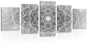 5-dielny obraz orientálna Mandala v čiernobielom prevedení - 200x100