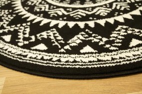 Koberec kruh Luna 503493/50944 Rozeta Etno čierny / krémový