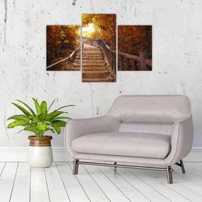 Obraz - Schody v prírode na jeseň (90x60 cm)