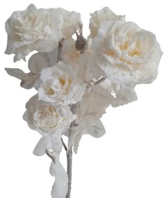 Umelá vetvička Ruža s glitrom krémová, 39 cm