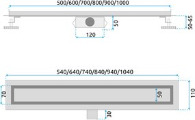 Rea Neox Black Matt, lineárny odtokový žľab 50cm, vzor 2v1, čierna matná, REA-G6600
