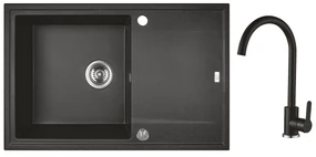 Laveo Megalo, 1-komorový granitový drez 780x500x185 mm + drezová batéria, čierna, LAV-SBEA711T
