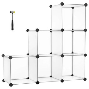 Plastový regál, zásuvný, 6 priehradiek, biela farba,93x93x31cm