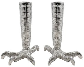 2ks strieborný kovový svietnik v tvare slepačích nôh Claw - 11 * 16 * 18cm