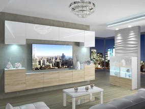 Obývacia stena 300 cm Belini biely lesk / dub sonoma Imperium4  IMP 4/5/W/WDS/0/0