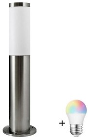 Polux LED RGBW stmievateľná vonkajšia lampa LIVIA 1xE27/6,5W/230V 45 cm IP44 strieborná SA0463+AI0818