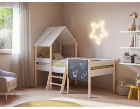 Biela domčeková vyvýšená detská posteľ z borovicového dreva 90x190 cm Mint – Marckeric