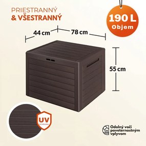 Úložný box WOODEBOX - 190L, 78x44x55cm, tmavo hnedá Prosperplast