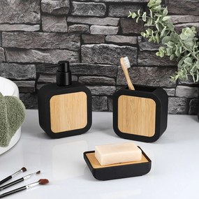 TENDANCE Kúpeľňový pohár Tempesti, čierna/s drevenými prvkami