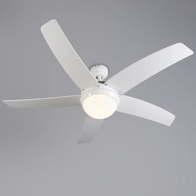 Stropný ventilátor biely s drevenou potlačou 132 cm s diaľkovým ovládaním - Cool