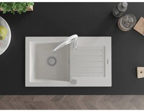 Mexen Pablo, 1-komorový granitový drez 752x436x161 mm a drezová batéria Aster, biela, 6510-20-73450-02