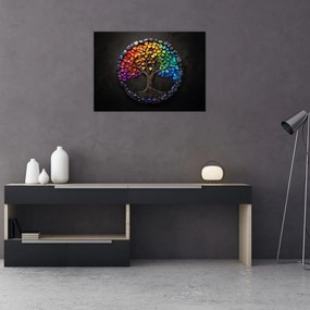 Sklenený obraz – Strom plný farebných sŕdc (70x50 cm)