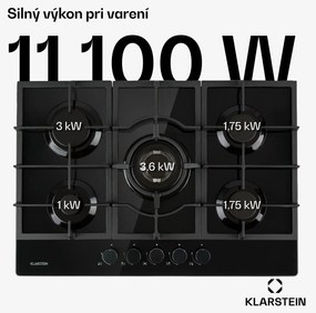 Klarstein Ignito 5, plynová varná doska, 5 Sabaf horákov, sklokeramika, čierna