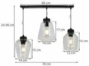 Závesné svietidlo RIJEKA 3, 3x transparentné sklenené tienidlo