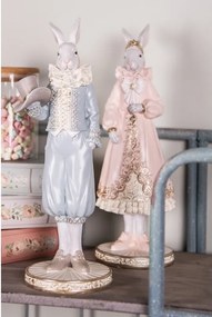 Dekorácia figúrka biely králik v modrom obleku - 11*10*31 cm