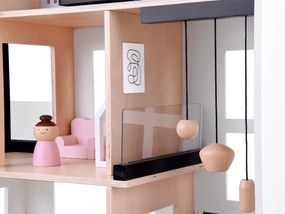 JOKOMISIADA Moderný drevený domček pre bábiky v štýle LOFT + bábiky a nábytok ZA5073