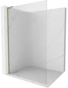 Mexen Kioto L, sprchová zástena Walk-In 110 x 200 cm, 8mm sklo s rebrovým vzorom, zlatý lesklý profil,800-110-103-50-09