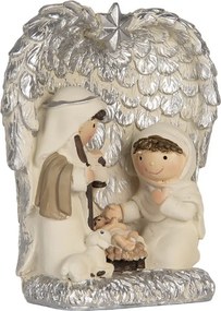 Strieborná antik vianočná dekorácia Betlehem v anjelských krídlach - 12*6*13 cm